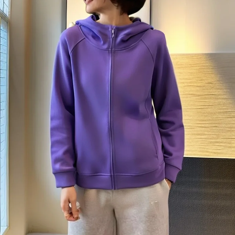

Повседневная женская толстовка с капюшоном, удобная, на молнии, модная, однотонная, свободного кроя, весенне-осенняя женская одежда