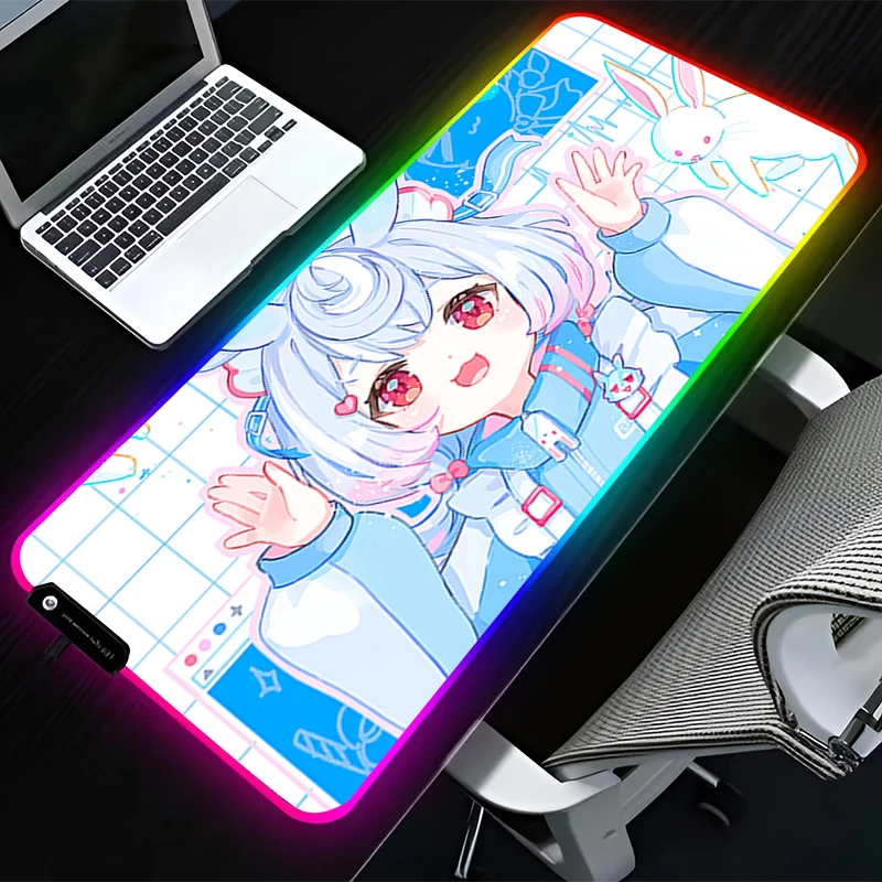 

RGB LED Mouse Pad Computer Desk Accessories Mouse Mat Rubber Keyboard Pad Non Slip G-genshin Impact Sigewinne Mousepad Desk Mat