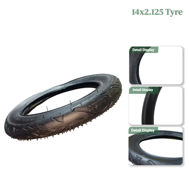 14x2.125 Tubeless Electric Bicycle & Scooter Tire - High Rubber Content for Enhanced Durability (14-Inch, Fits E-Bikes/Scooters)