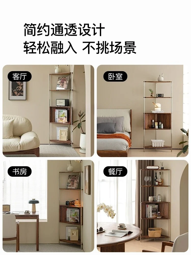 A North American Black Walnut Solid Wood Triangular Cabinet Corner Rack, Living Room Corner Side Cabinet Corner