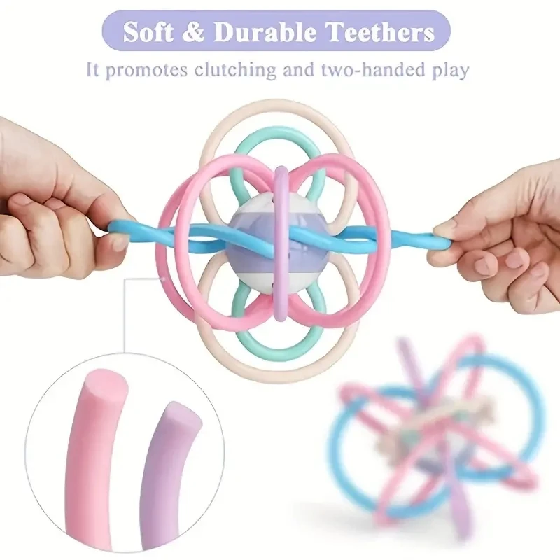 Baby Mini Manhattan Ball Hand Gripping Ball Baby Teether Ball Teething Stick can be boiled 3-12 months baby toy, BPA-free