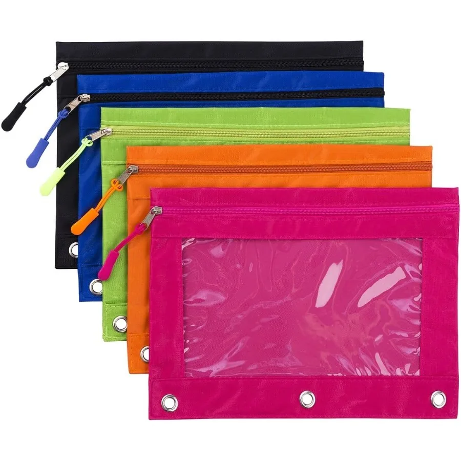 

Binder Peil Pouch with Zipper Pulls Peil Pouch for 3 Ring Binder Peil Case with Clear Window Bluk 5 Pack for Office School Supp