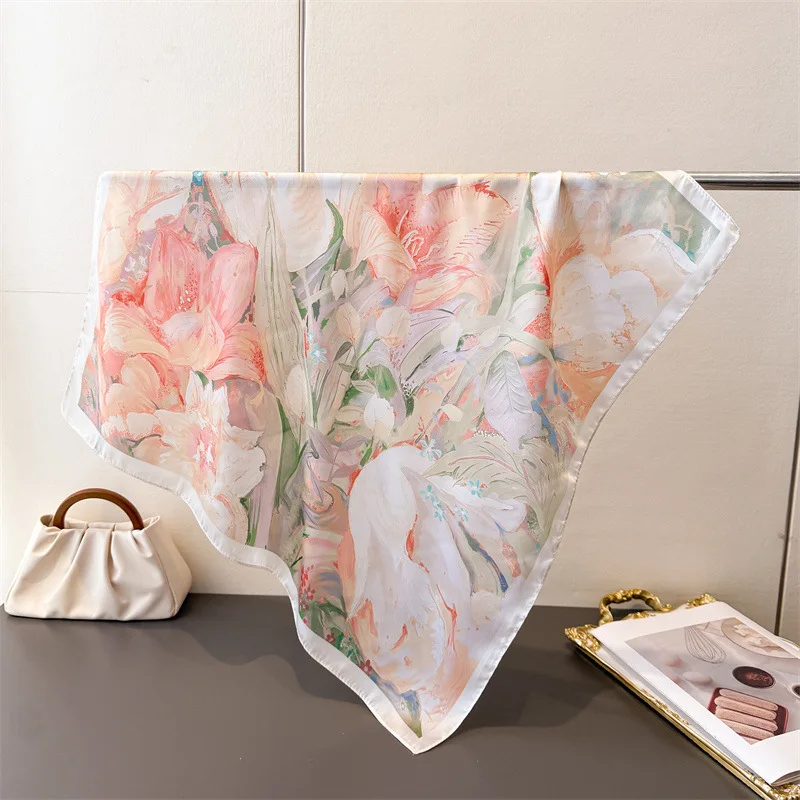 

Шелковые платки с цветочным принтом, модные квадратные шарфы-банданы для женщин, роскошные хиджабы, элегантные шали и накидки