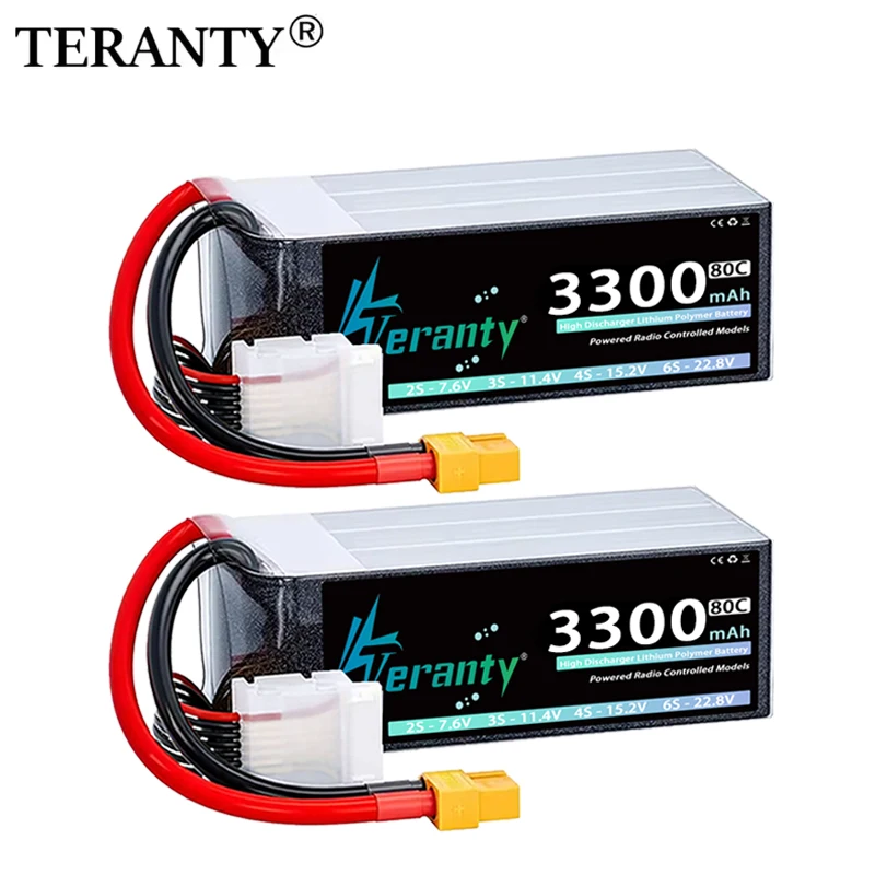 2PCS TERANTY 6S 3300mAh 22.2V 22.8V 60C 80C RC Lipo Battery With XT60 XT90 Plug for RC Car Truck FPV Drone Helicopter Airplane