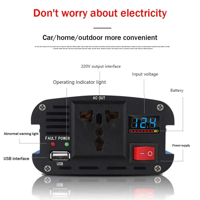 1 Set Smart Car Home Inverter Transformer Solar Photovoltaic Car Converter Adapter 12V To 220V 2600W