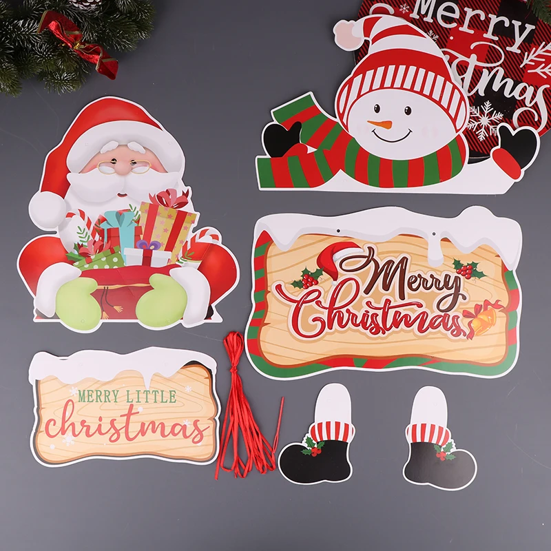 Christmas Door Hanger New Year Party Pendants Santa Claus Snoweman Elk Paper Banner Merry Christmas Decoration For Home