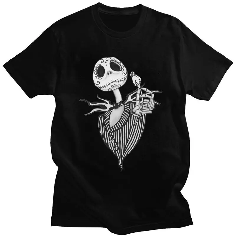 مخصص وسيم جاك Skellington تي شيرت الرجال قصيرة الأكمام القطن تي شيرت عادية المعيشة الهيكل العظمي تي شيرت بلايز الموضة #1