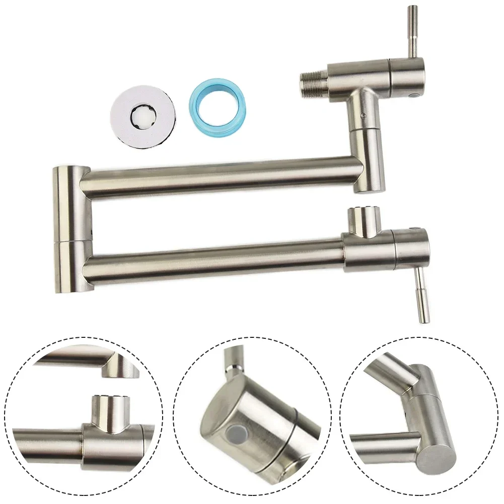 Single Lever Rotate Folding Spout Bathroom Kitchen Faucet Wall Mount Cold Water Sink Tap Chrome Chrome Brass Wall Mounted Pot