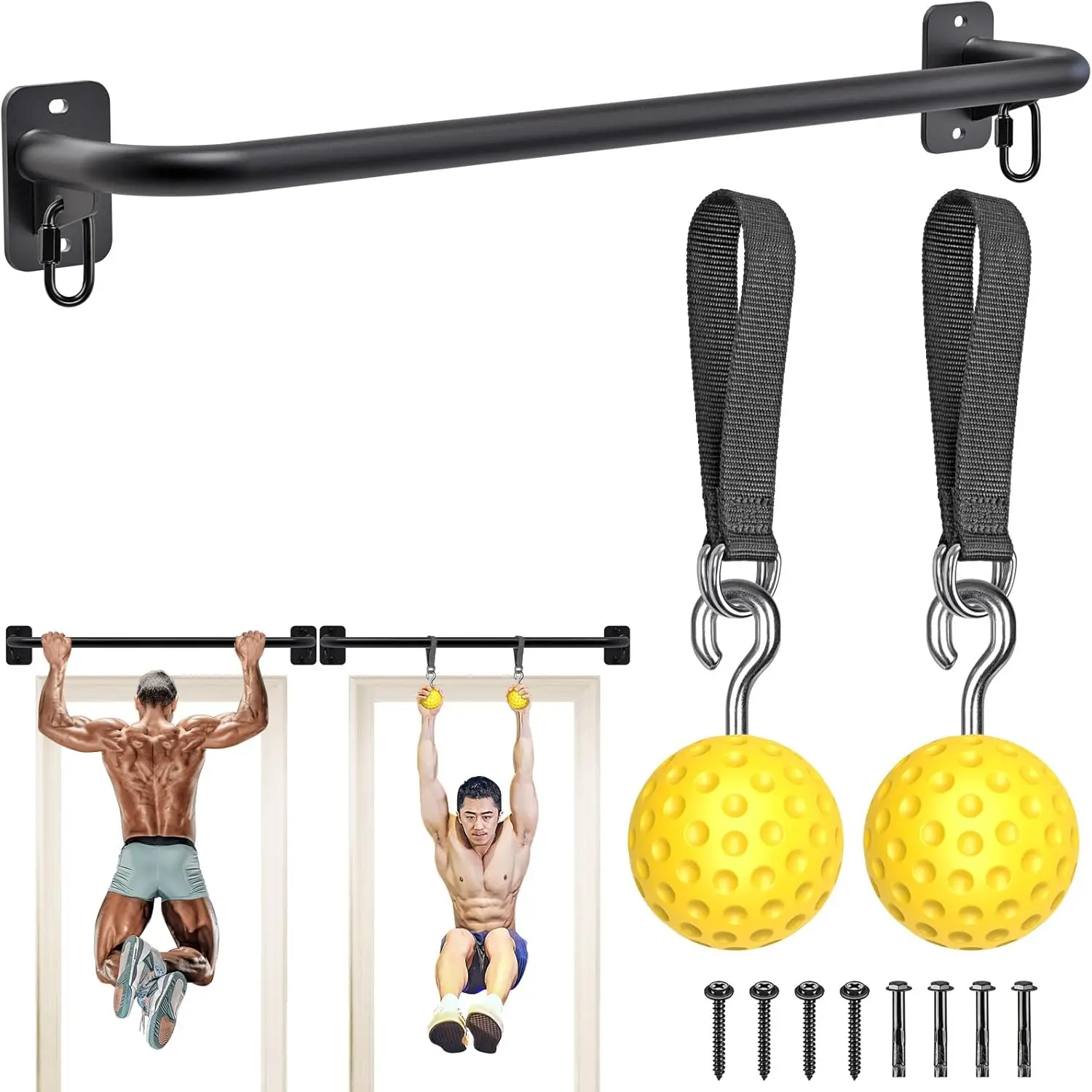 

Heavy Duty Welded Pull Up Bar, 36" Wall Mount Pull Up Bar + 2 Grip Balls, Thick Metal for Workouts Support 500 lbs