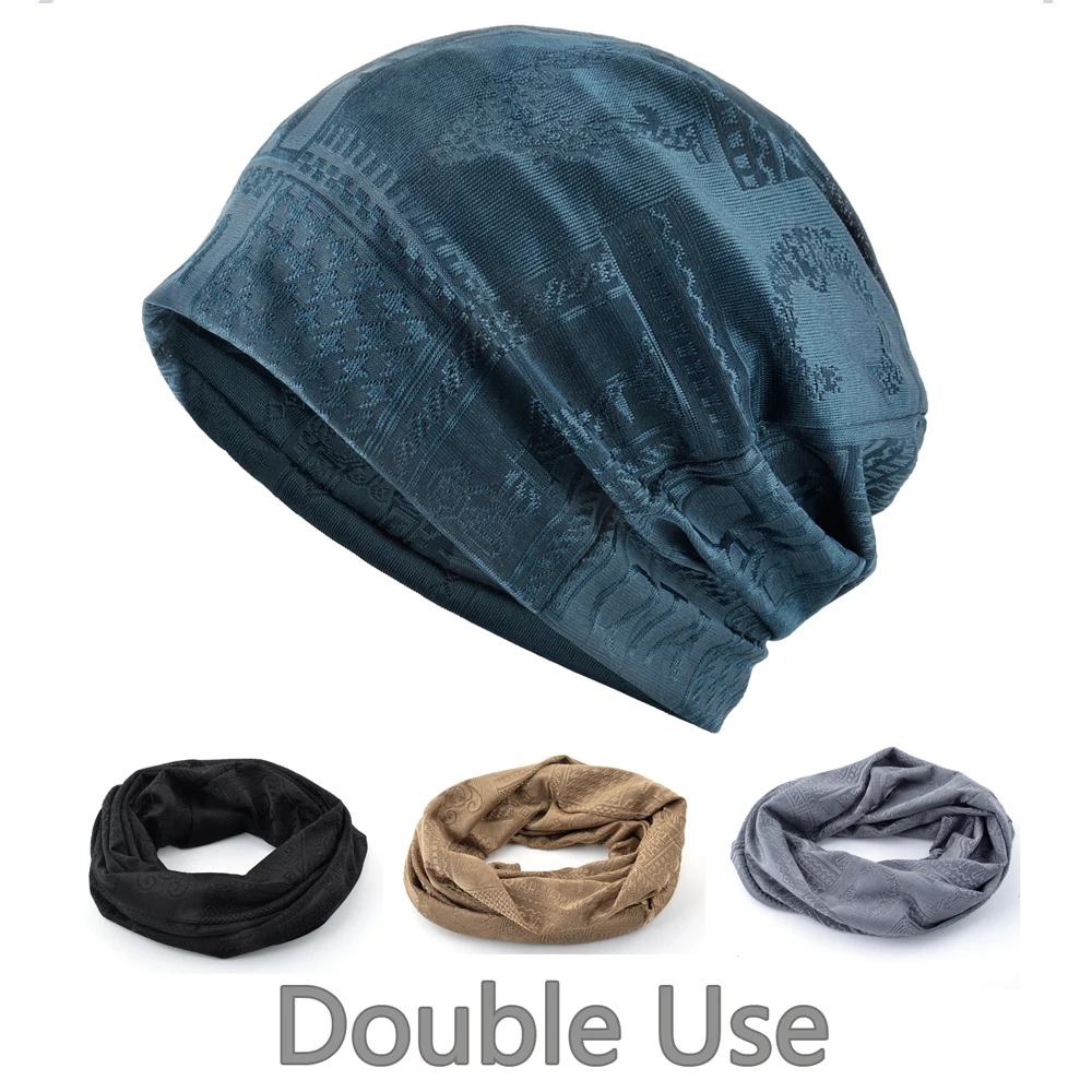 Doppelte Verwendung Schal Beanie Frauen Gestrickte Jacquard Hüte Männer Schal Beanie Outdoor Bonnet Cap Radfahren Turban Pferdeschwanz Hut Für Frauen