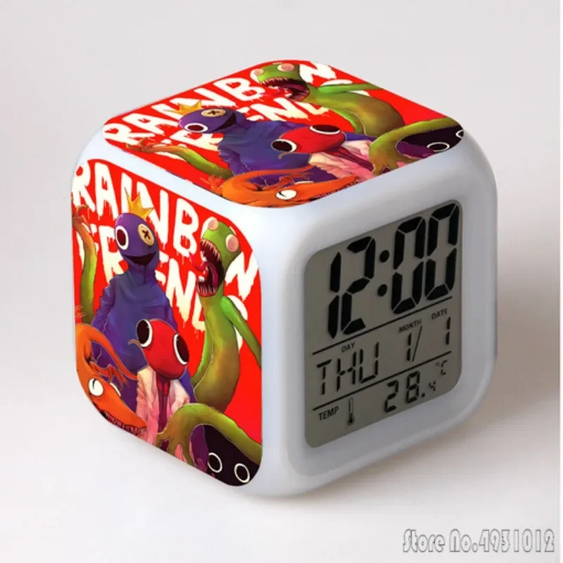 Anime R-Rainbow-friends Cute Alarm Clock Creative Student 8x8x8cm LED Cube with Colorful Light Display Time Week Month