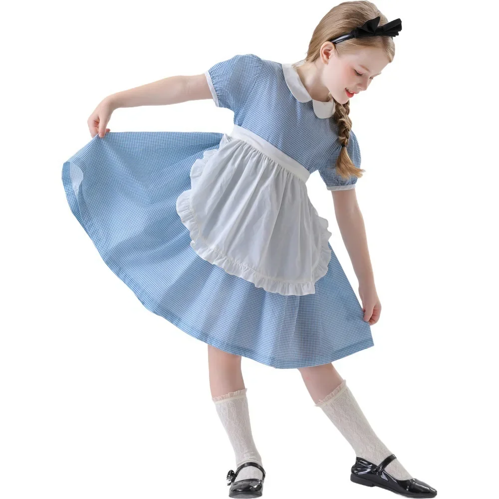 

Kids Alice in Wonderland Maid Costume Blue Country Style Dress Girls' Alice's Maid Halloween Performance Party Cosplay Outfit