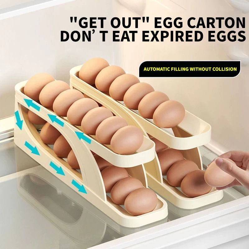 

Automatic Scrolling Egg Rack Storage Box Egg Basket Container Holder Organizer Rolldown Refrigerator Egg Dispenser For Kitchen