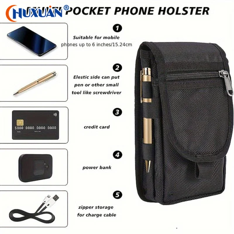 [Q]Mobile Phone Bag Casual Waist Bag Pen Insertion Bag Flip Top Mobile Phone Waist Hanging Bag Waist Bag Mobile Phone