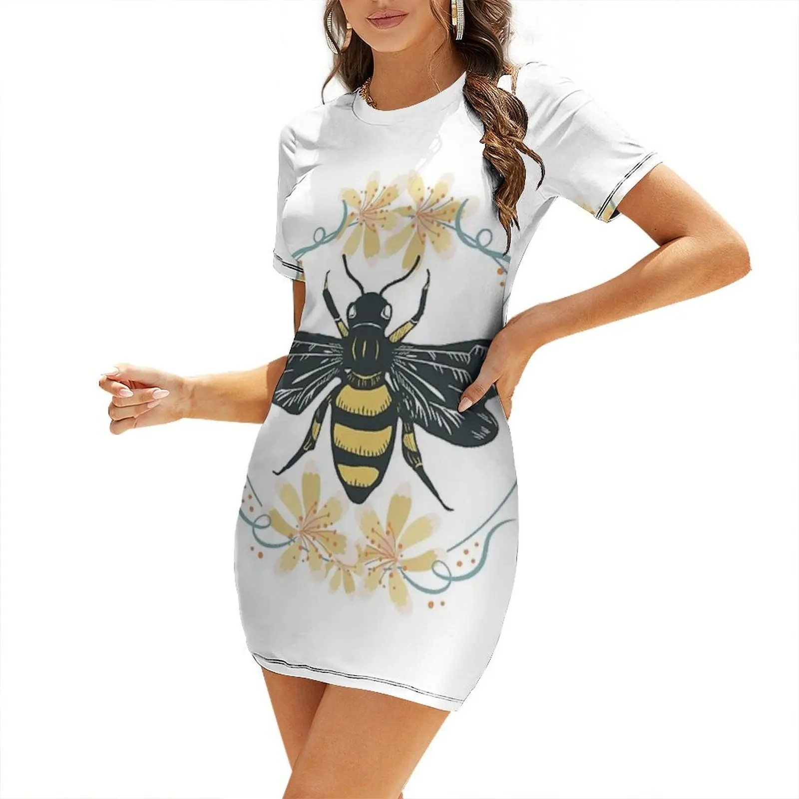 vintage Manchester worker bee - flower manchester bee Short-Sleeved Dress Beachwear dress women summer 2026