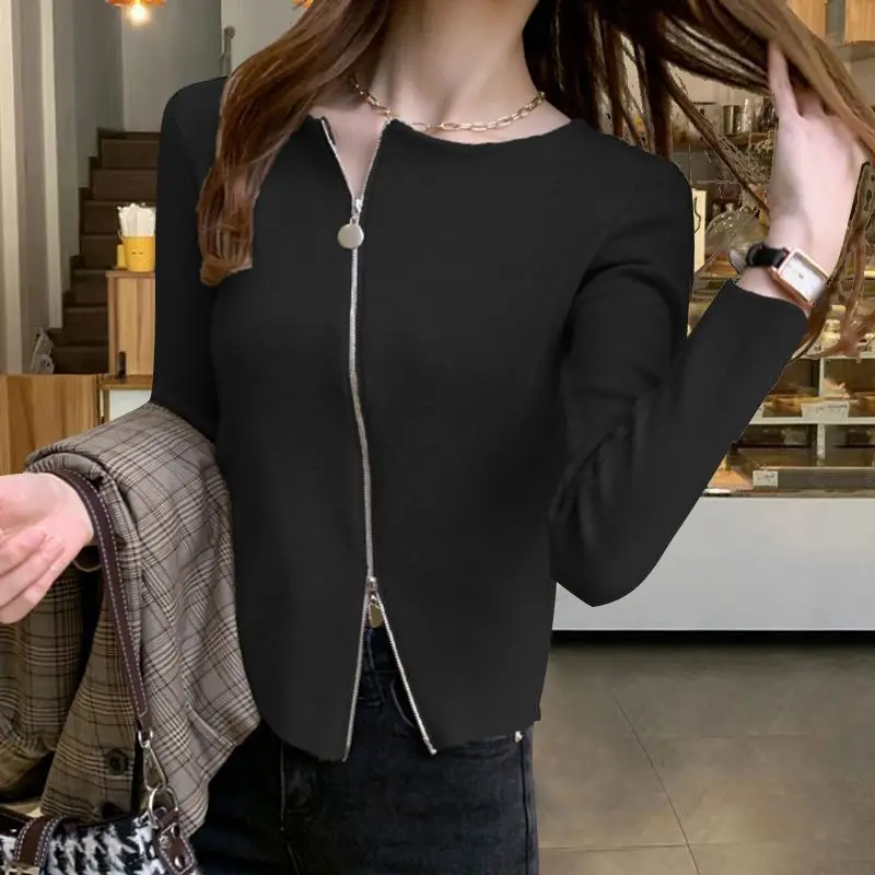 Women Trendy Irregular Zipper Jacket Spring Autumn Solid Long Sleeve Slim Outwear Coat Female Casual Chic Tops Y2K Ropa De Mujer