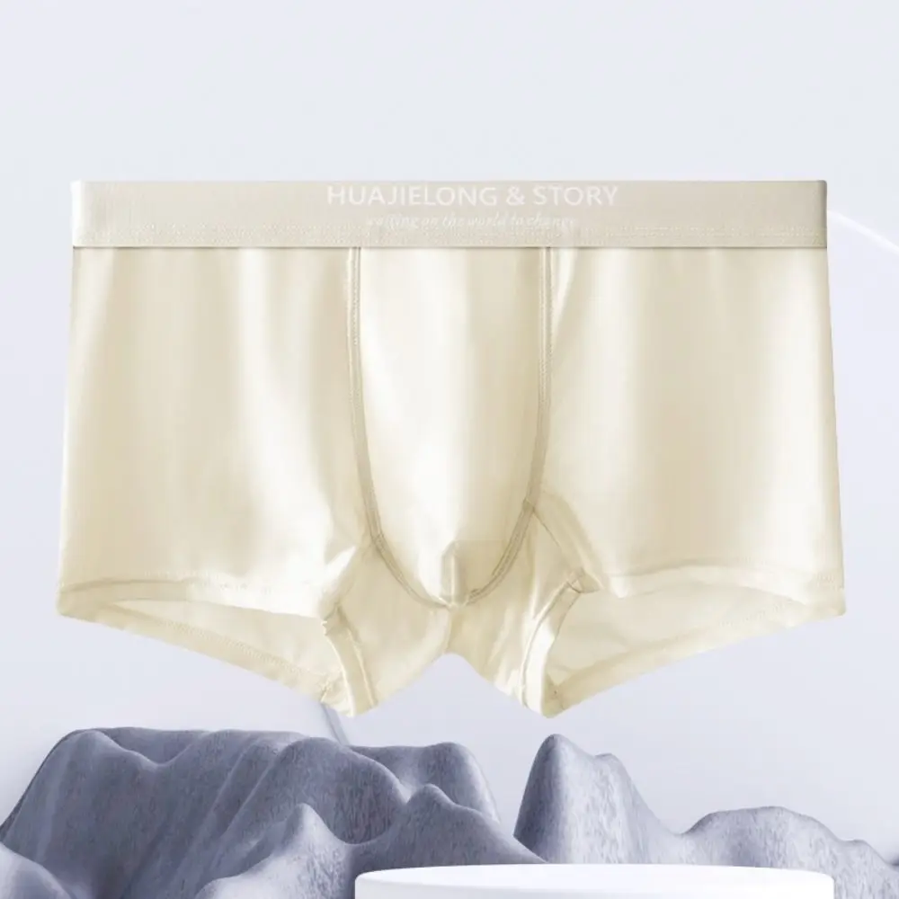 

Fashion Thin Satin Silk Boxer Briefs Seamless Underpants Ice Silk Boxers Lingerie Mid Waist Underwear for Men Gifts