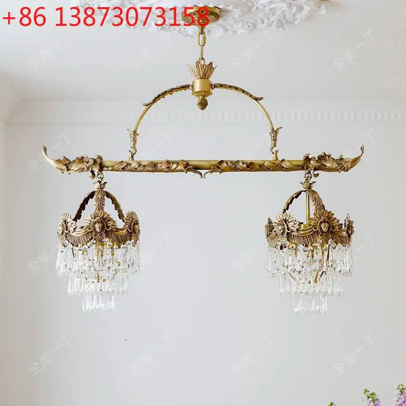 

French long dining room chandelier European study crystal luxury all-copper high-end atmosphere lamp
