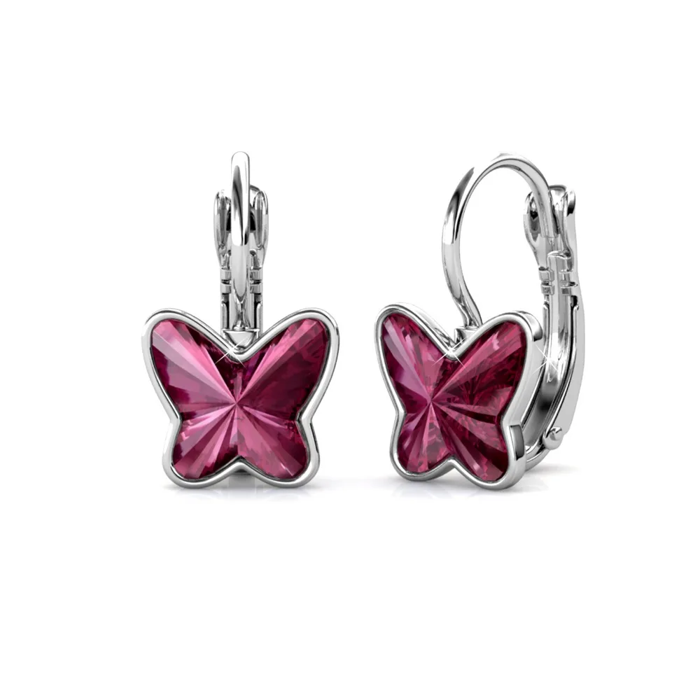 Daisini Women's Butterfly Leverback Earrings with Swarovski Crystals Elegant Pink Butterfly Design Sparkling Charming Gift