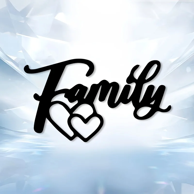 Family Hearts Metal Wall Art, Elegant Script Iron Decor, Living Room Bedroom Dining Room Ornament, Valentine Christmas Gift