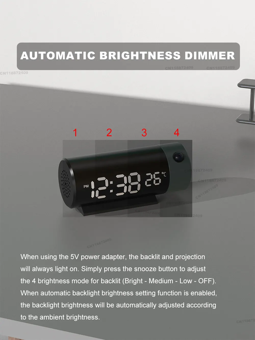 Projection Alarm Clock for Bedrooms Digital Clock with 180° Rotatable Projector Automatic Brightness Dimmer Temperature