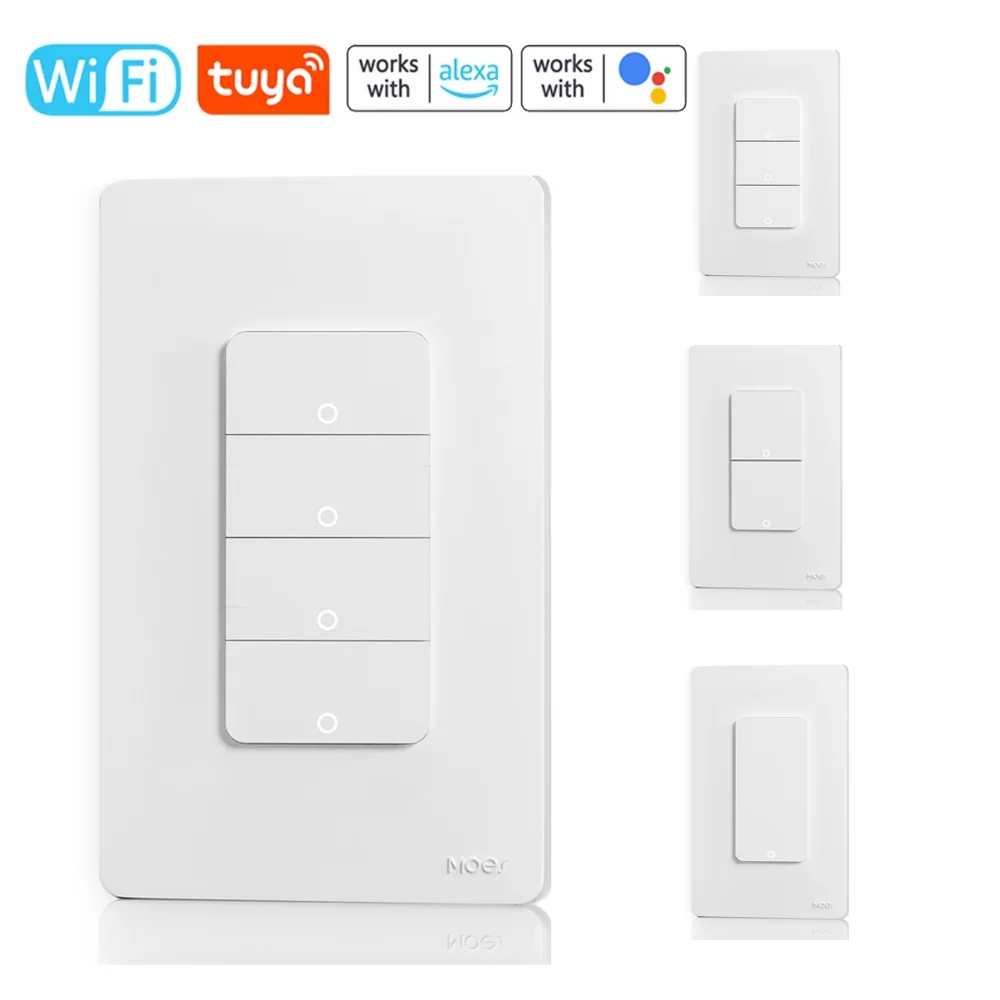 

Tuya Wifi Intelligent Home Switch SpringBack Light Switch APP Voice Control Switch For Alexa and Google Assistant 1-4 Ways