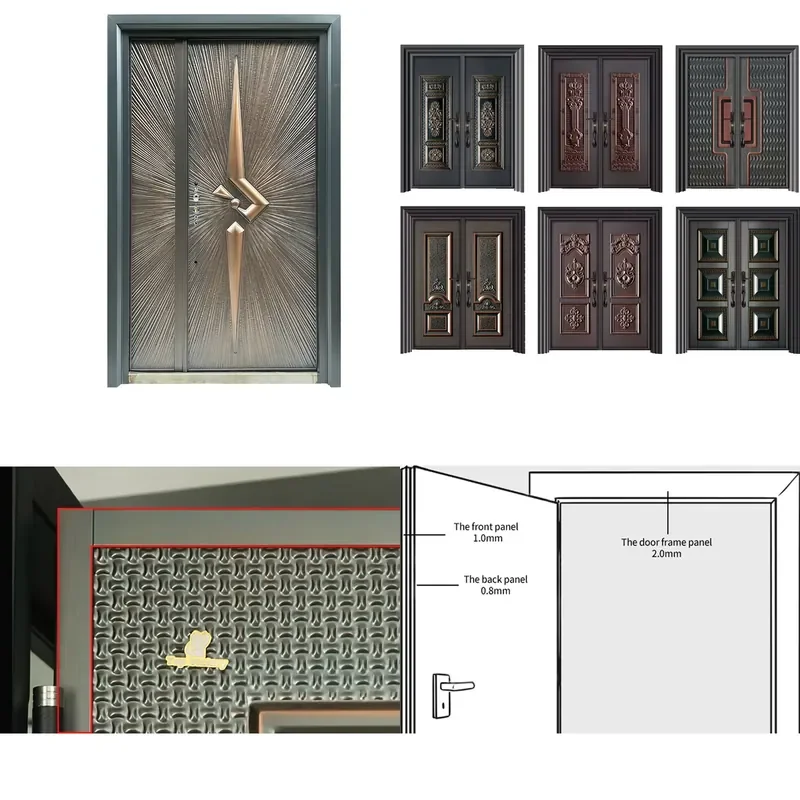 Hot Sale High-End Modern Anti-Theft Front Entry Cast Aluminum Security Door Waterproof for Outdoor Hotels Villas Copper