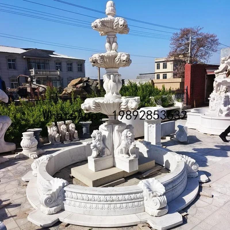 CZ Stone Carving Fountain European Style Natural Flowing Water Fountain Outdoor Large Yellow Rust Stone Water Bowl Ornament