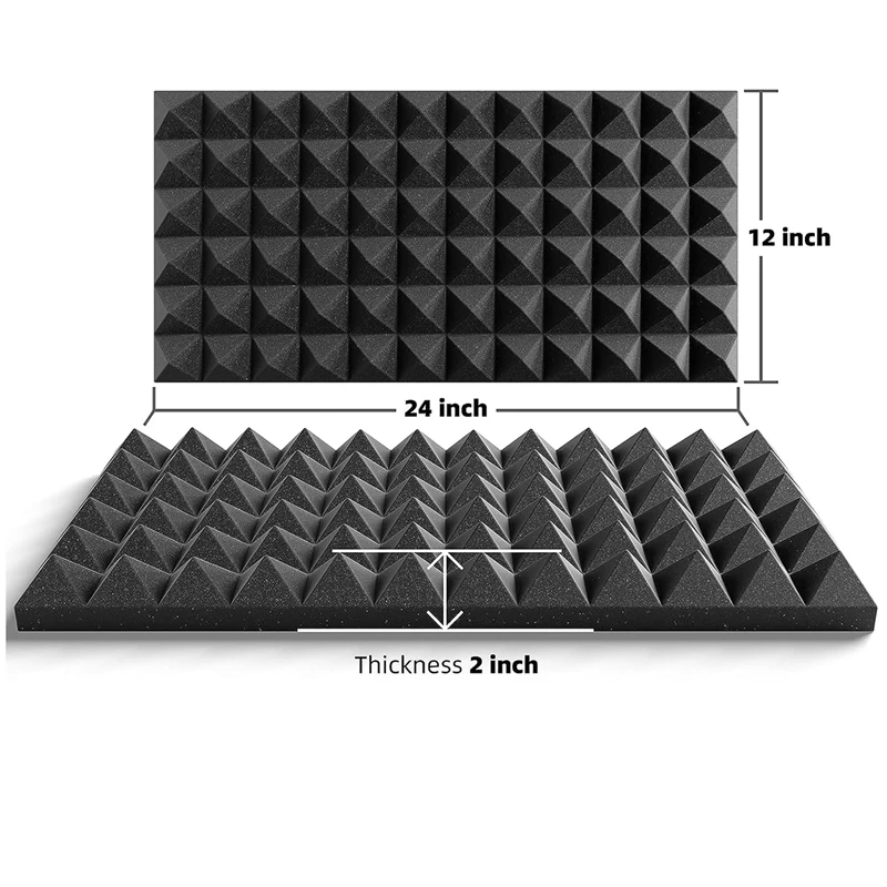 自己粘着性防音フォームパネル、音響ピラミッド音響パネル、使いやすい、6パック、24x12x2インチ