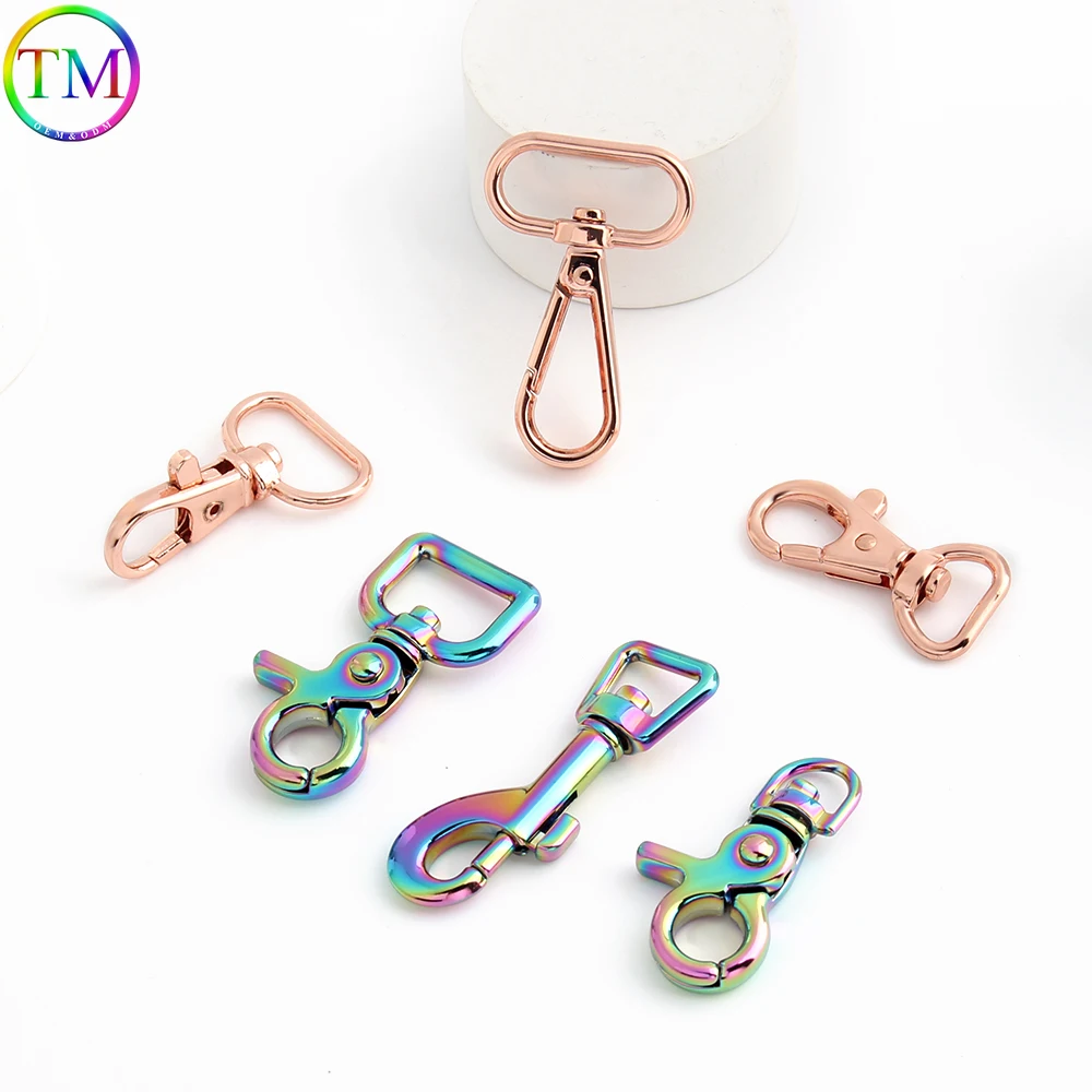 10-100PCS Black/Rainbow Metal Bag Buckle Belt Snap Hook Keychain Rose Gold Snap Buckle Hooks Perfect for Leather DIY Accessories