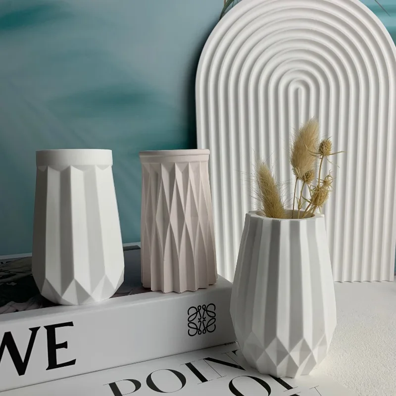 Faceted Vase Silicone Mold Concrete Flower Vase Mold Geometric Vase Plaster Cement Molds Epoxy Resin Art Mould Home Decor