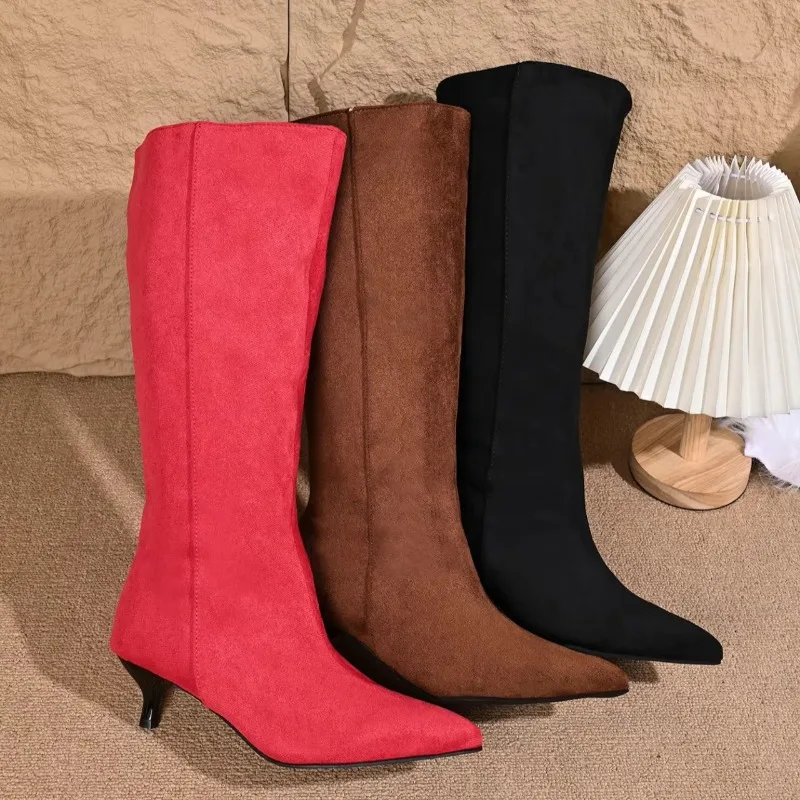 Minimalist Style Slim Heeled Shoes European and American Large Tube Retro Slim Fit Slim Heeled Tight Knight Boots
