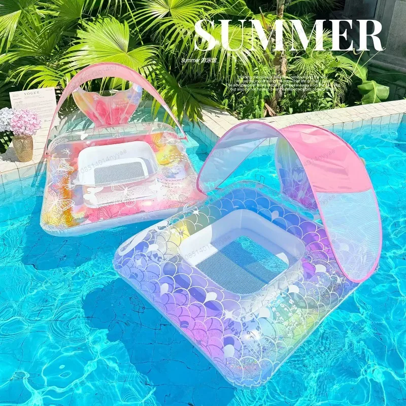 Inflatable Pool Float Row Glitter Inflatable Lounge Chair PVC Water Floating Mattress for Summer Beach Lake Backyard Parties