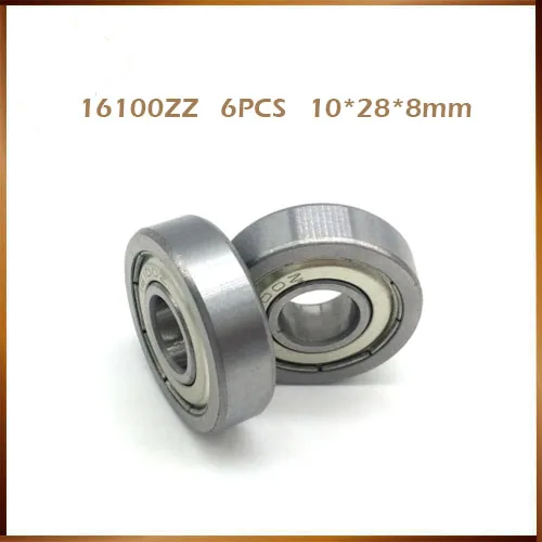 

6pcs/lot 16100zz Deep Groove Ball Bearing 16100 10*28*8mm 10 *28*8 Bearing Steel Material Two-sided Metal Cover