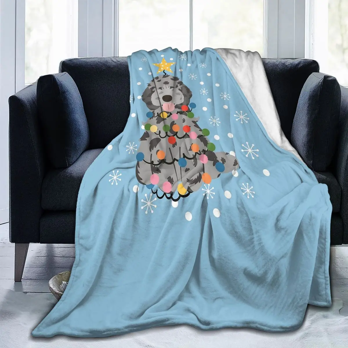 Manta azul Merle Cockapoo Cavapoo para árbol de Navidad, manta polar para sofá, ropa de cama, colcha de oficina