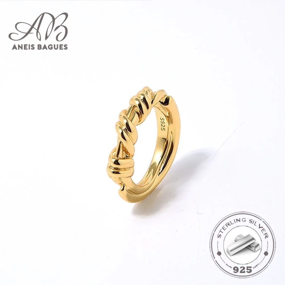 

Aneis Bagues Vintage Irregular Knot Design 925 Sterling Silver Gold Plated Ring For Women Fine Jewelry Women Finger Ring Size6-8