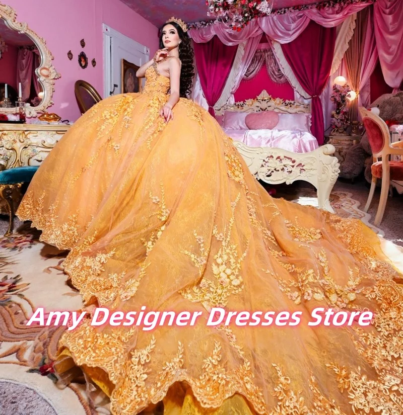 Robes De Quinceanera Orange attrayantes pour filles arabes, robes De bal avec des appliques De perles exquises, personnalisées, 15 ans