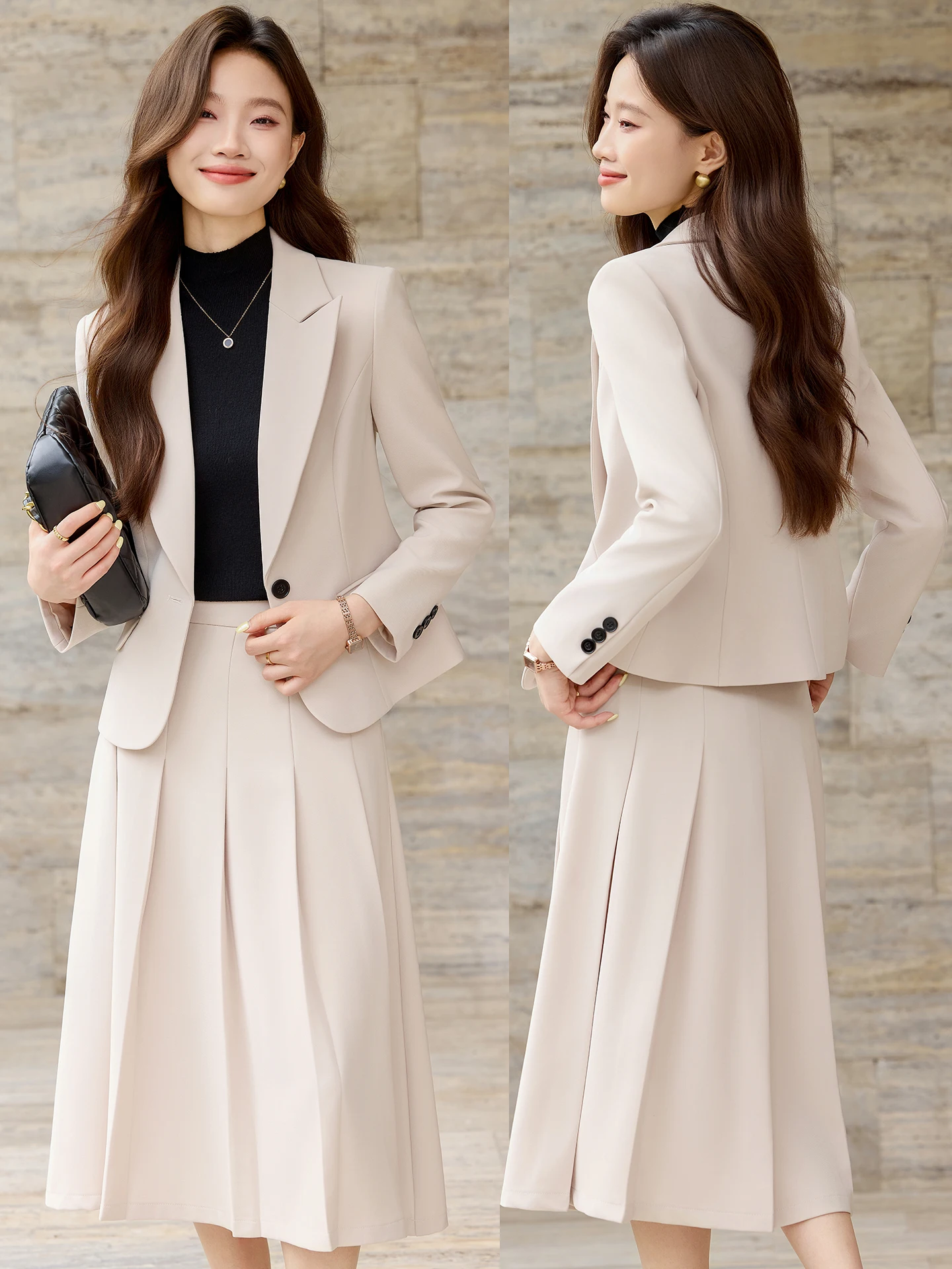 

Muted Beige Women's Suit Jacket Spring Autumn Fashionable Professional Formal Wear Slim Fit Commute Style Single Button