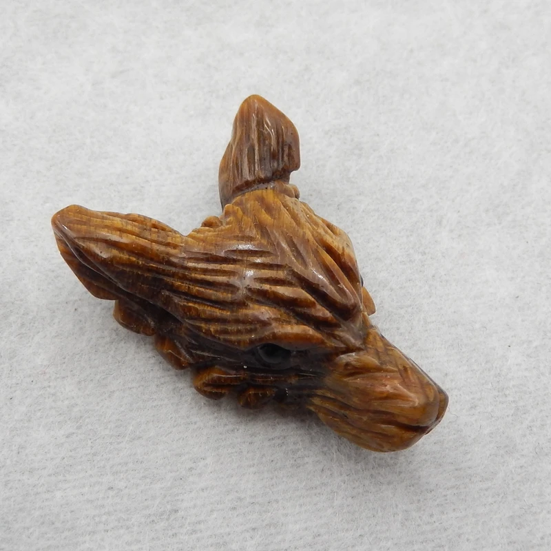 Carved wolf head Pendant Tiger eye Bead Popular Handmade DIY Making Jewelry DIY Marking 32x22x12mm8.4g