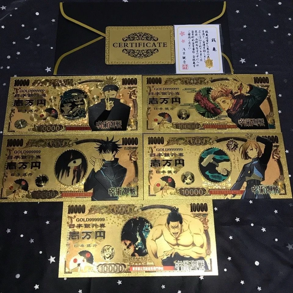 

Anime Jujutsu Kaisen Itadori Yuji Satoru Gojo Fushiguro Megumi Kugisaki Nobara Cosplay Gold Foil Note Creative Gifts Laser Card