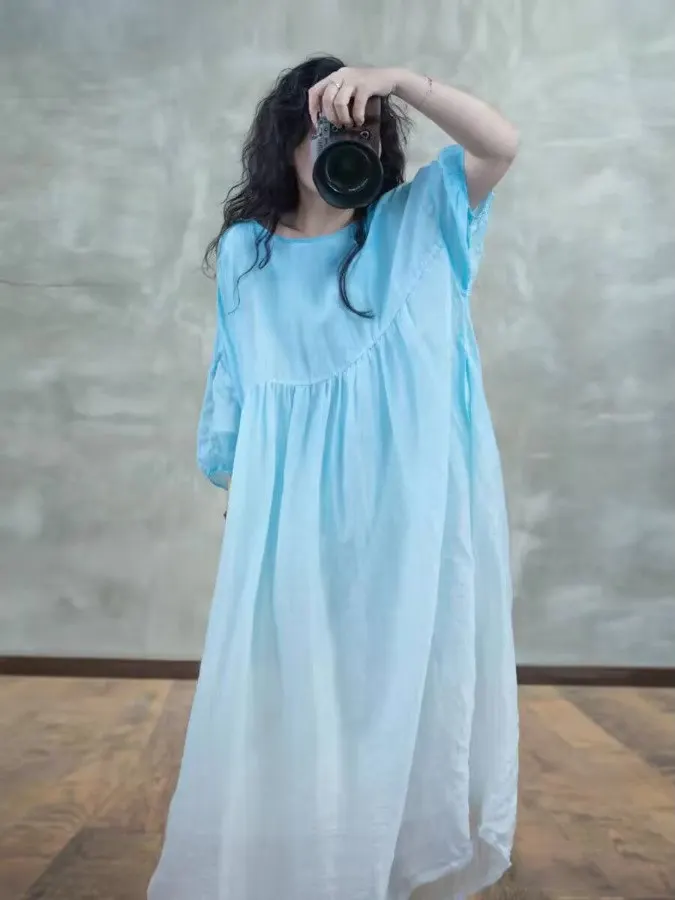 Vestido longo f soltinho de verão, com cores deadê, camada dupla, estilo casual para férias, saia ampla, crimento...