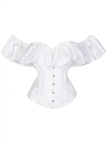 Corsé de pecho con mangas de satén con volantes y corsé palaciego que apriete la cintura en la parte posterior del hombro.