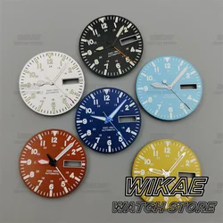 Watch Parts 29mm NH36 Watch Dial Hands Green Luminous Black White Red Yellow Blue Dial Dual Date Calendar Window Fit NH36 Parts