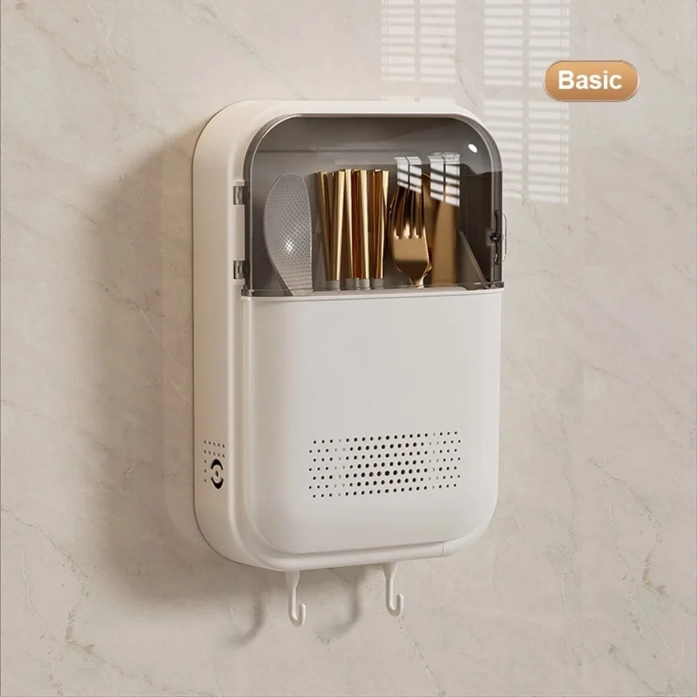 

Настенный органайзер для столовых приборов с крышкой, пылезащитный дизайн, без перфорации, откидной верх для хранения палочек для еды, сливные стеллажи с откидной крышкой