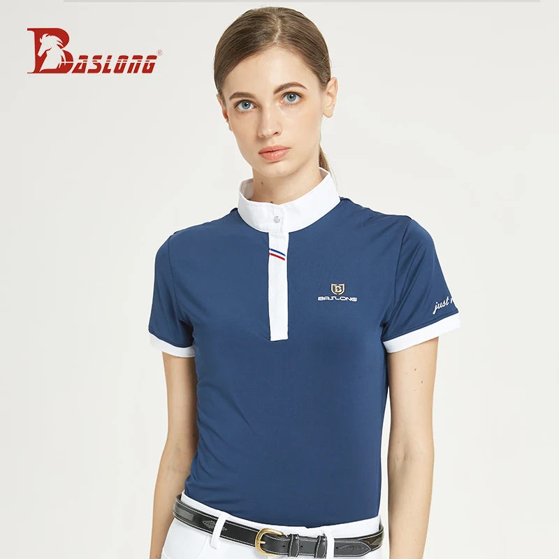 Baslong Camiseta deportiva ecuestre para mujer, ropa de caballero femenina de manga corta para montar profesional, ropa de competición de obstáculos ecuestres, verano de manga corta transpirable