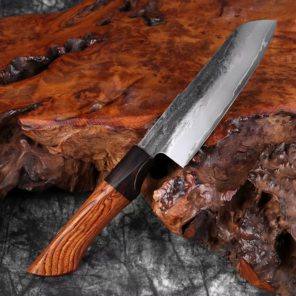 5 นิ้วญี่ปุ่น Santoku มีดเชฟ Handmade Triple-Layer เหล็กคอมโพสิต SHARP มีดทําอาหารครัวมือปลอมมีดยูทิลิตี้