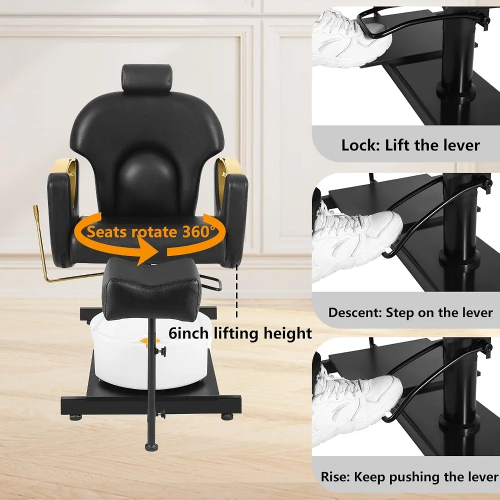 Hydraulic Pedicure Chair, Reclining Pedicure Station Unit, 360 Degree Swivel Foot Spa Chair with Footrest and Massage Foot Bath