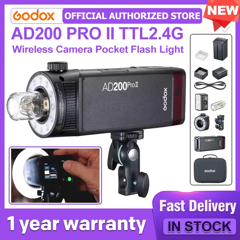 Godox ad200Proii ad200 Pro ii TTL 2.4G Wireless Camera Pocket Flash Light Compatible with X3 for Nikon for Canon for Sony Fuji