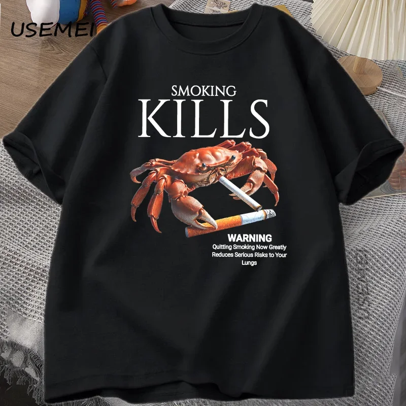 

Футболки Smoking Kills Crab Unhinged Weirdcore, футболка с странным рисунком, хлопковая футболка в стиле Харадзюку с коротким рукавом, мужская одежда