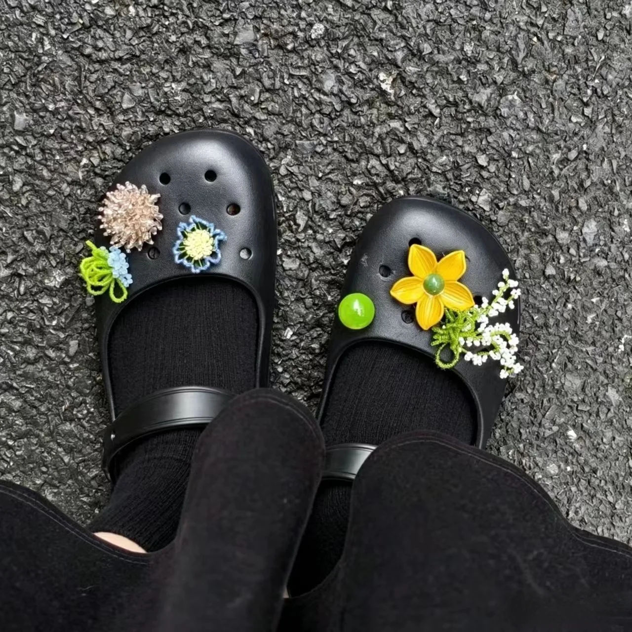 Boho Green Theme Handmade Beaded Pearl Ballet Clogs Accessories Summer Retro Hawaiian Flower Plumeria DIY Women Shoes Charms Set